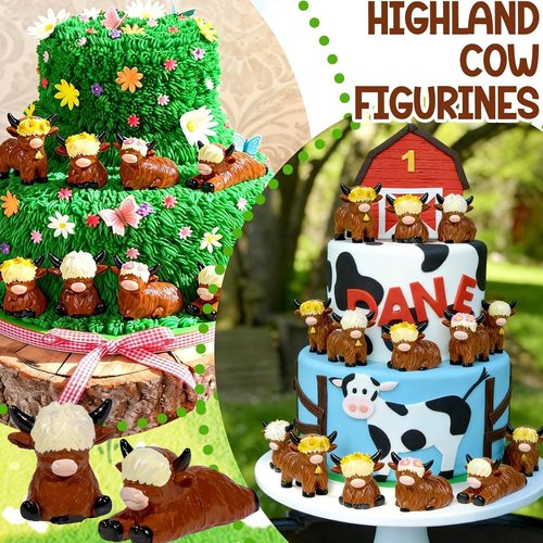 Exasinine Mini Highland Cow Figurines - 25 Pcs Resin Sculptures for Cake Decorations & Garden Decor