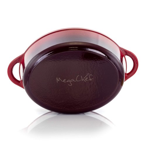MegaChef Oval Enamel Cast Iron Casserole, 7 Quart, Red