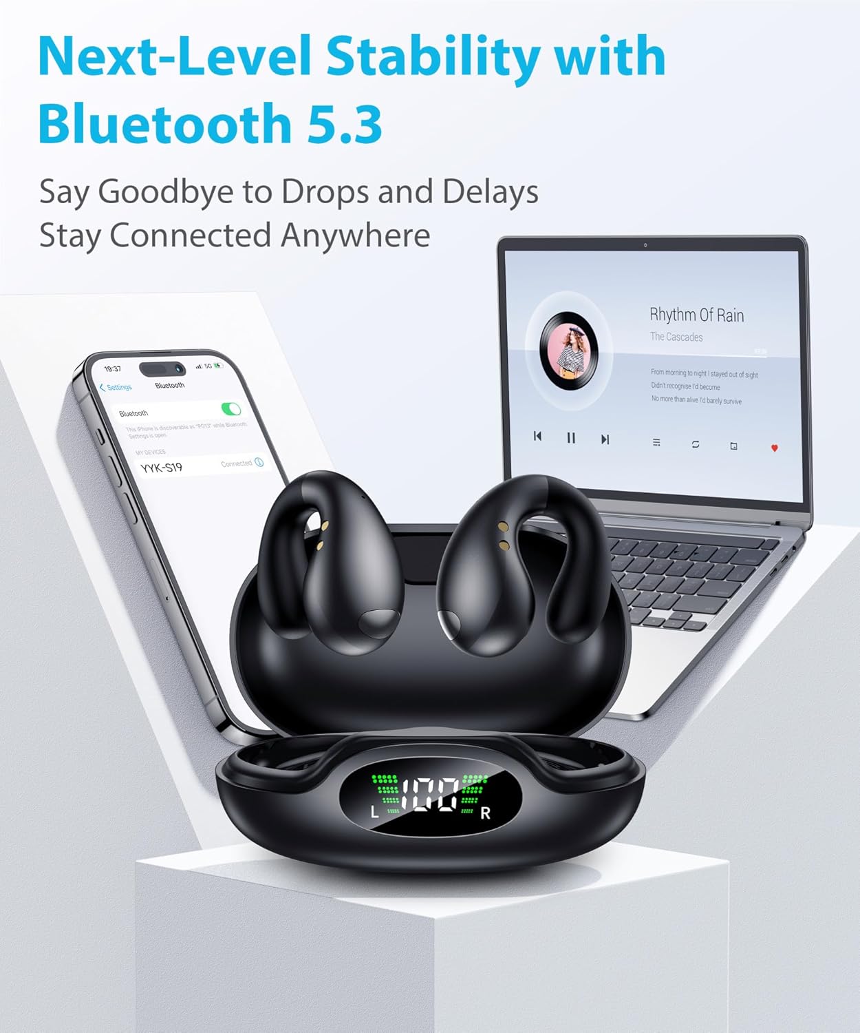 Boytond Ultra Open Ear Earbuds - Comfortable Clip-On Bone Conduction Earbuds, Over-The-Ear Open Headphones