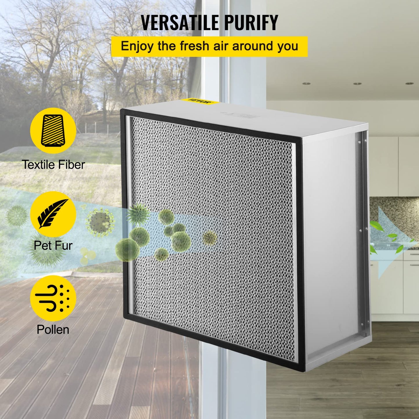 VEVOR Filter Replacement, 24'' x 24'' x 11.5'' AC Filter, HEPA Pleated Air Filter, Air Filter Replacement with Durable Galvanized Frame, 99.97% Standard Filter Compatible for HEPA Filter Novair 2000