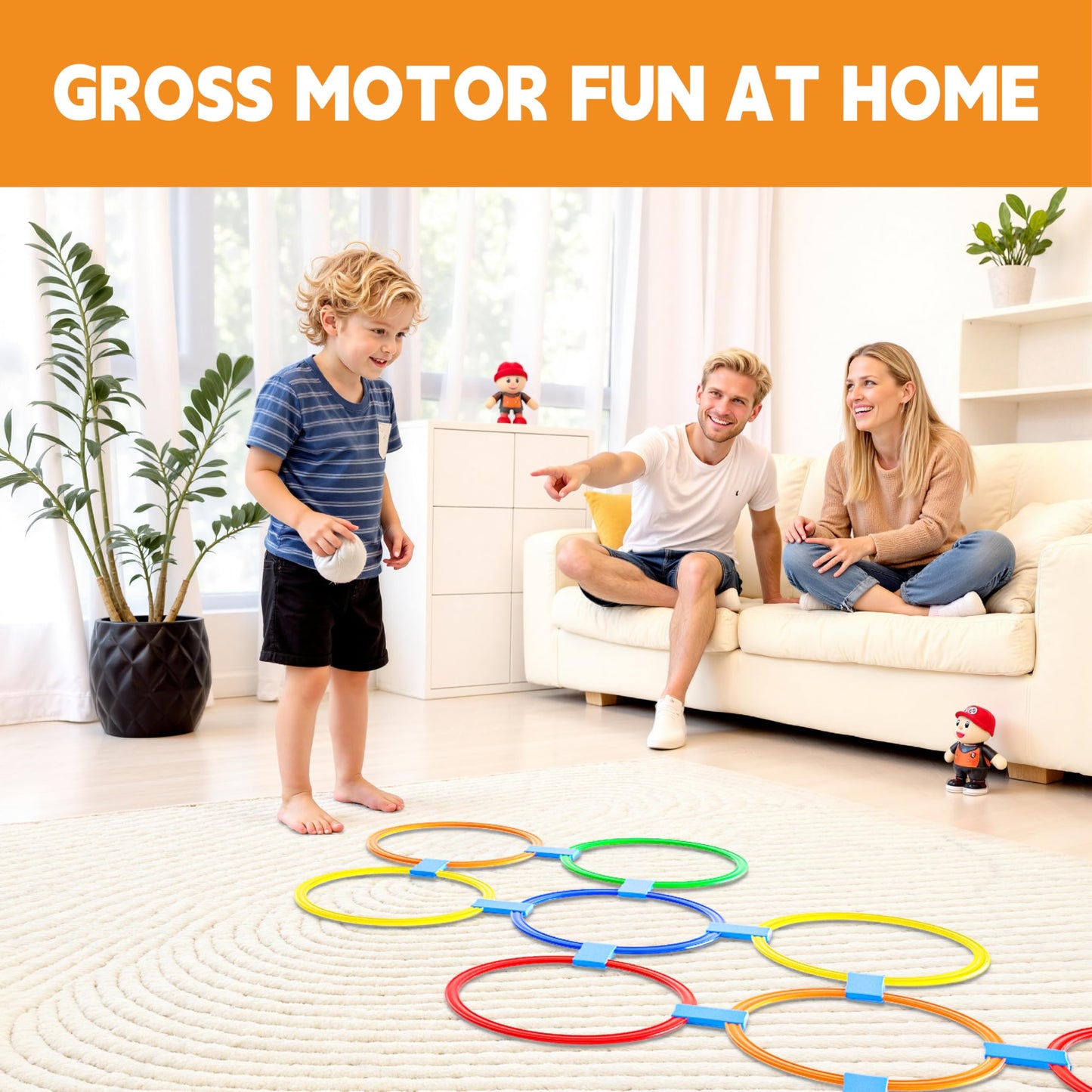 Oranmew Hopscotch Rings, 1-Set – 10 Round Hoops (11-inch) + 15 Connectors, Agility Rings for Kids, Builds Gross Motor Skills, Preschool & Kindergarten PE, Indoor/Outdoor Playground Obstacle Course