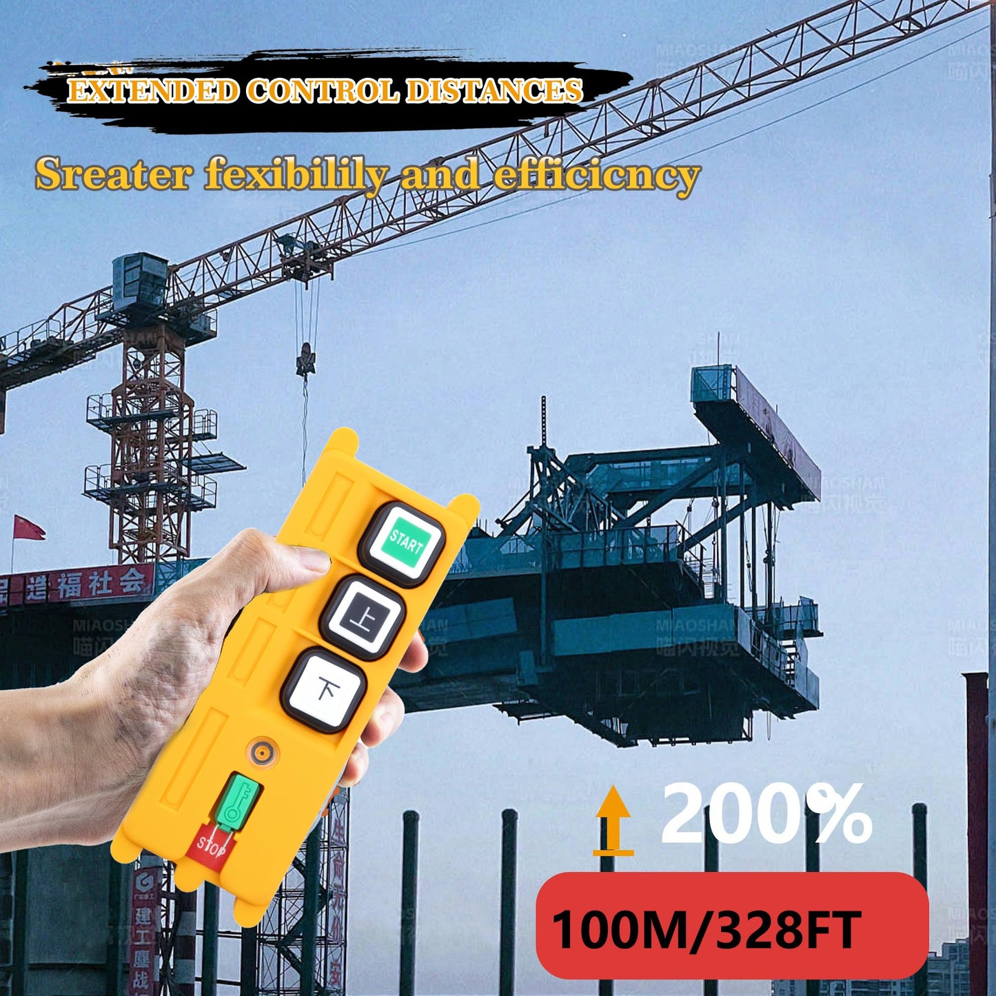 Yatilo F21-2S Industrial Wireless Crane Remote Control Kit for Overhead Crane, Hoist and Winch, 2 Channels, Universal Wide Voltage 16V-440V AC/DC, IP65 Waterproof (1 Transmitter & 1 Receiver)