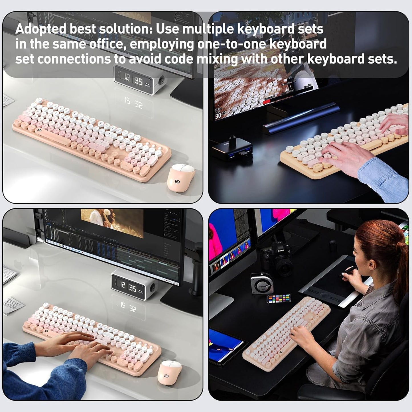 FOPETT 2.4 Wireless Keyboard and Mouse Combo, GHz Full-Sized Wireless Keyboard Mouse with Round Keycaps for Windows