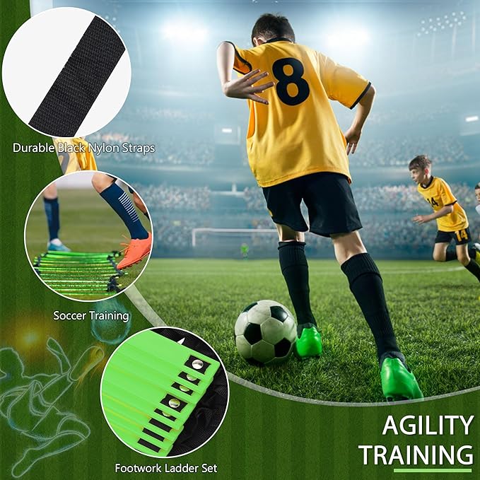 Fixed Rung Agility Ladder - 20ft 12 Rungs No Tangle Speed and Agility Training Equipment for Soccer Footwork Training with Carrying Bag/Ground Stakes for Adults Youth Kids