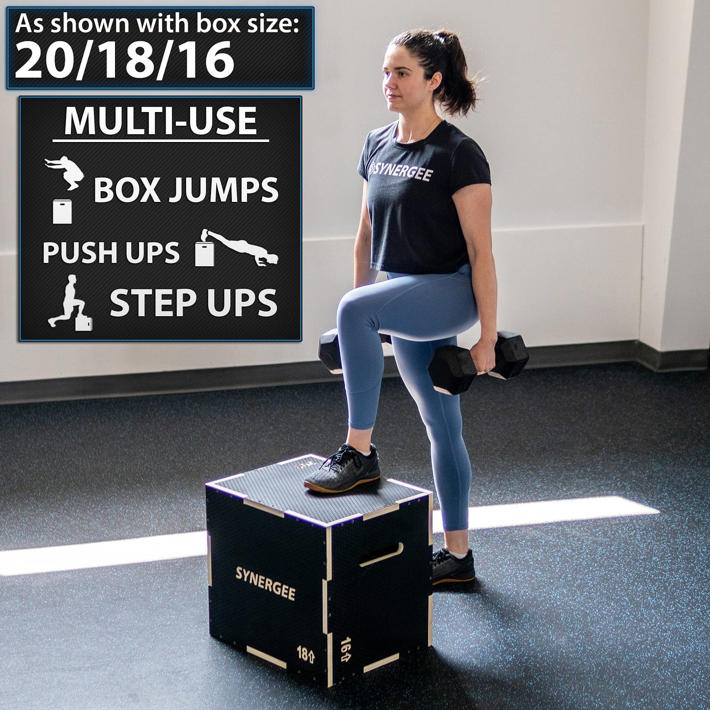 Synergee 3 in 1 Non-Slip Wood Plyometric Box for Jump Training and Conditioning. Wooden Plyo Box All in One Jump Trainer. Size - 30/24/20