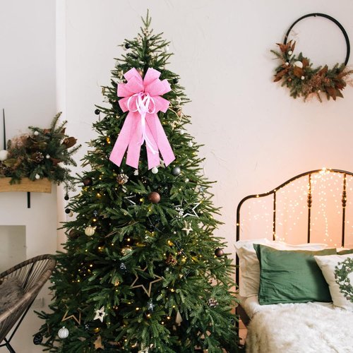 Large Pink Burlap Easter Wreath Bow - Spring Decorative Bow with String | 11.42 x 20.87 Inches