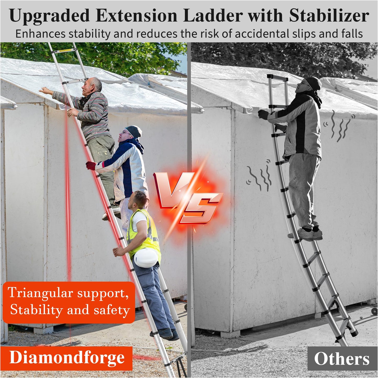 A-Frame Aluminum Telescopic Extension Ladder with Non-Slip Feet, 16.5FT Rv Telescope Foldable Extendable Compact Ladders for House Roof Travel Trailers, Adjustable Retractable, 330lbs Capacity
