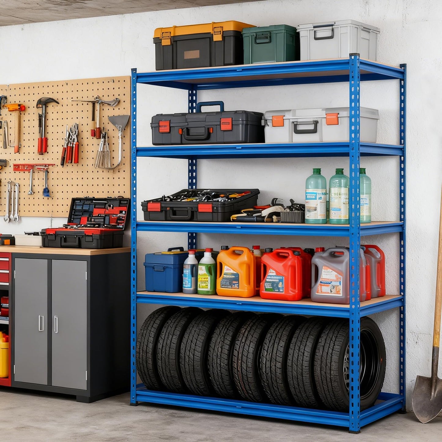 5-Tier Storage Shelving, Adjustable Garage Shelves, Meta Storage Shelving Unit with 2500 LBS Capacity, Steel Wire Rack Shelf Organizer for Garage, Kitchen Pantry Basement, 48 x 17 x 71 inch, Blue