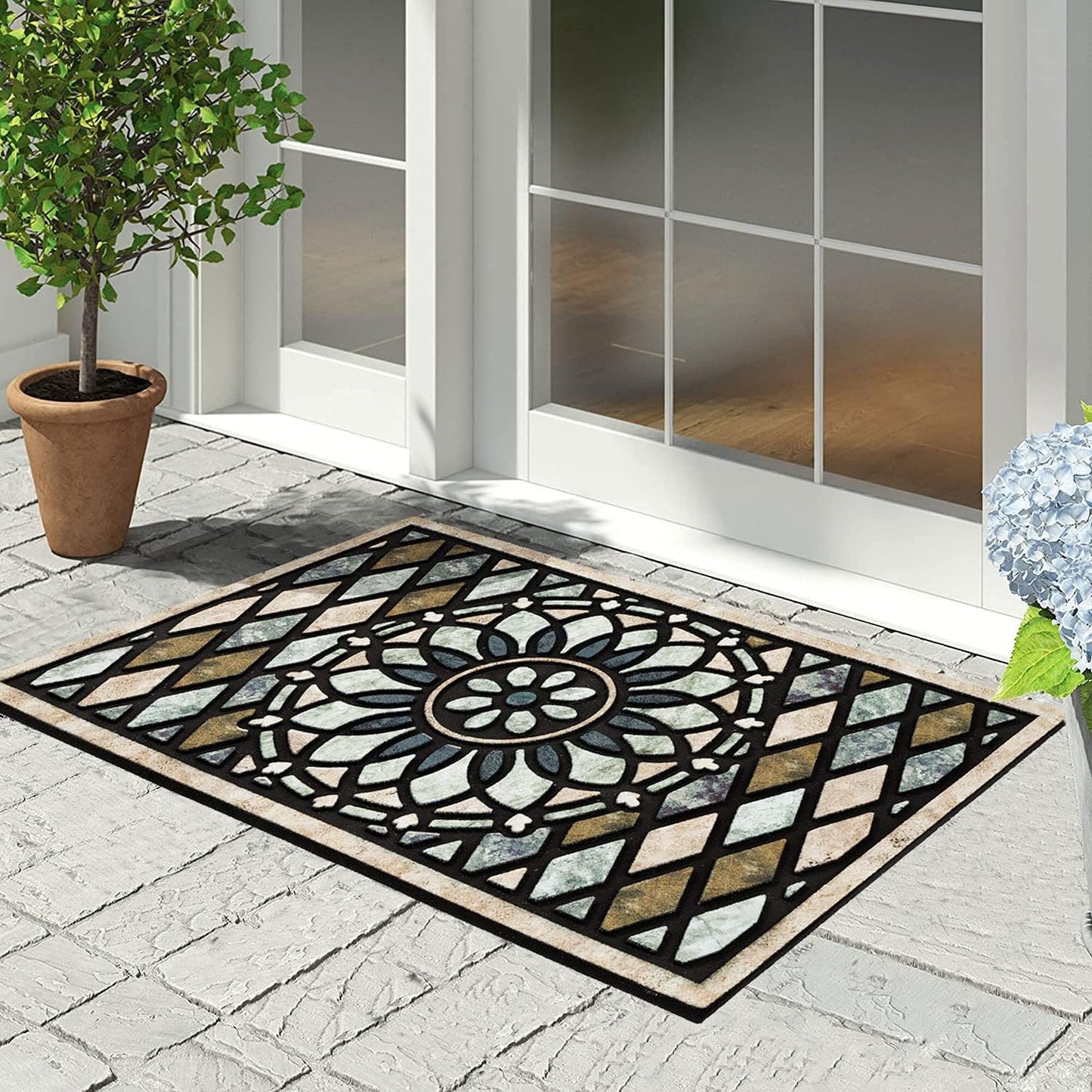 CHICHIC Welcome Door Mat 24 x 36 Inch Front Doormat Outdoors for Home Entrance Outdoors Mat for Outside Entry Way Doormat Entry Rugs, Heavy Duty Non Slip Rubber Back Low Profile, Flower