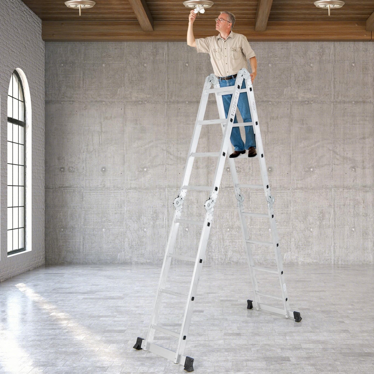Toolsempire 7-in-1 Folding Ladder, Multi-Purpose 15 FT Aluminum Alloy Ladder with Non-Slip Feet, Safety Locking & Heavy Duty Frame, Indoor & Outdoor Lightweight Extension Ladder, 330 LBS Capacity