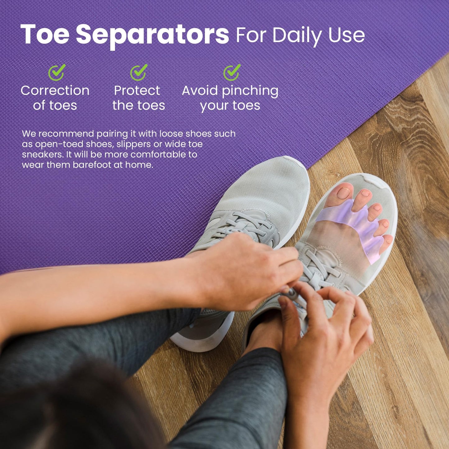 Welnove Toe Separators Spacers for Women - Toe Spacers with Lavender Extract, Toe Straightener for Women Men -Bunion Corrector Toe Stretcher for Yoga Practice - Lavender, 4 Pack