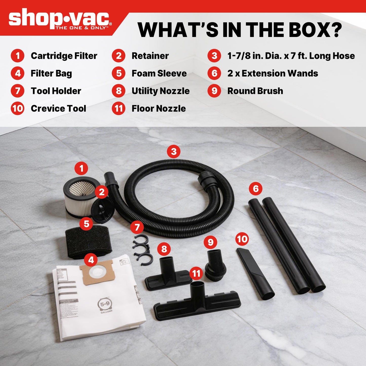 Shop-Vac 5 Gallon Ultra Quiet Shop Vacuum Wet and Dry, 4.5HP Stainless Steel Tank Wet/Dry Vacuum with Attachments, 1-7/8 In. x 7 Ft Hose, 15 Ft Cord, Ideal for Jobsite, Garage, Workshop & Home 5430542