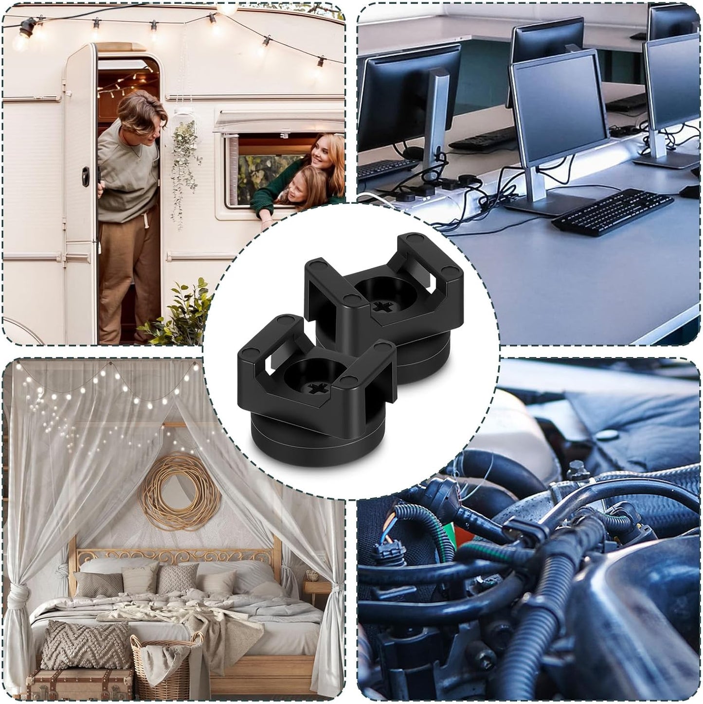 20 (22 mm) Pcs Magnetic Zip Tie Mount Base, Black Magnetic Cable Clip, Multipurpose Cable Ties Management Base
