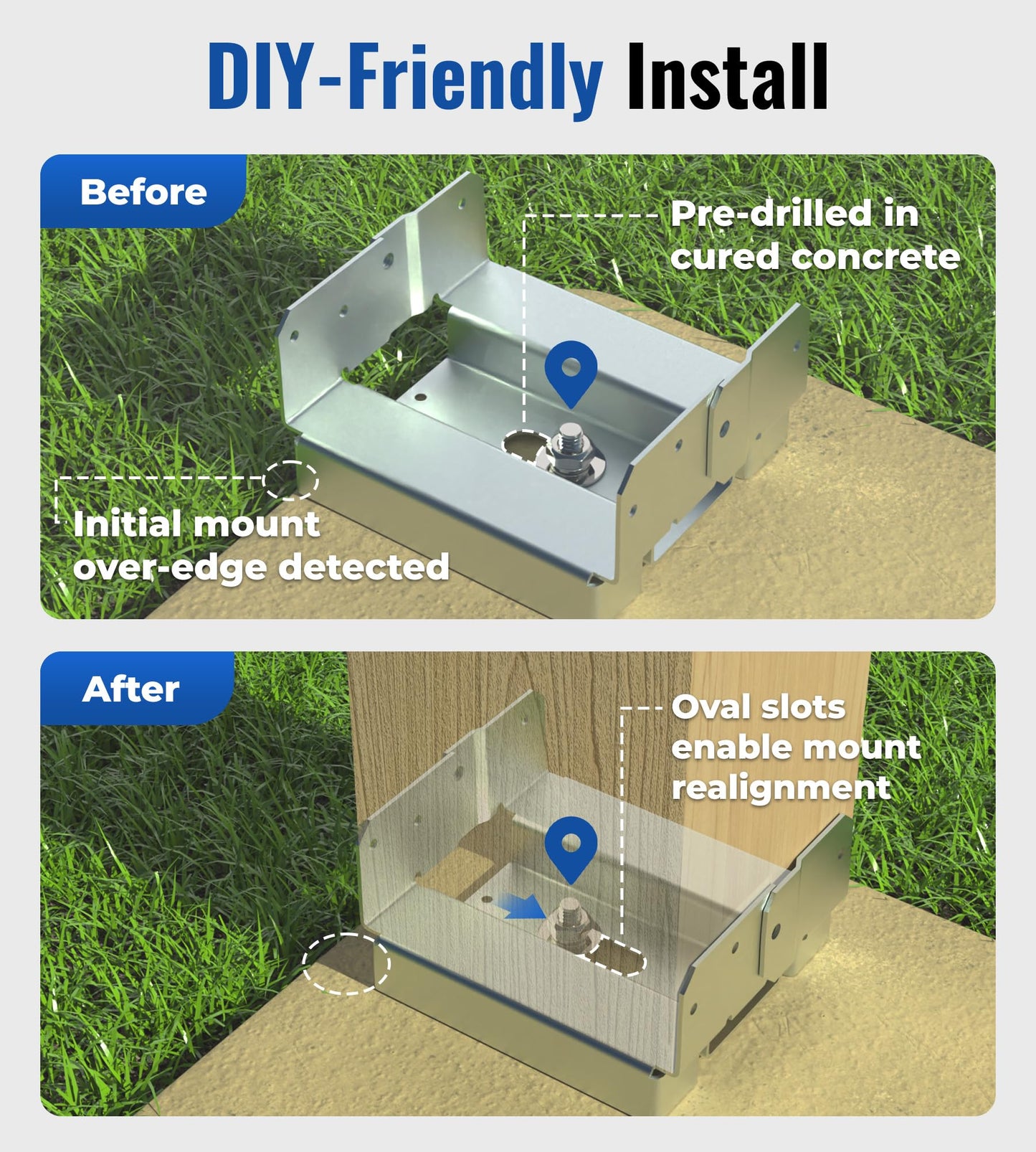 vikofan 10-Pack 6x6 Post Base Heavy Duty - Galvanized Steel Deck Post Bracket for Ground Contact, Lift Post 1" - Fits True 6x6 Wood Posts for Decks, Pergolas, Fences (Outdoor Post Anchor)