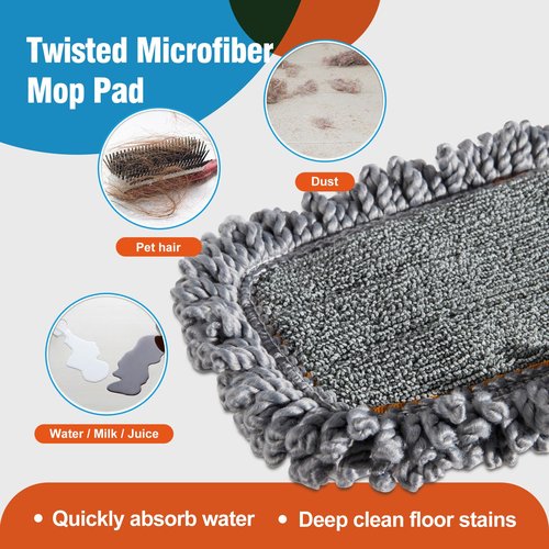 CLEANHOME Microfiber Mop Pads 4 Pieces for Floor Cleaning,Fit CLEANHOME Dust Mop: B09PBPGSJ3, Twisted Microfiber Replacement Pads