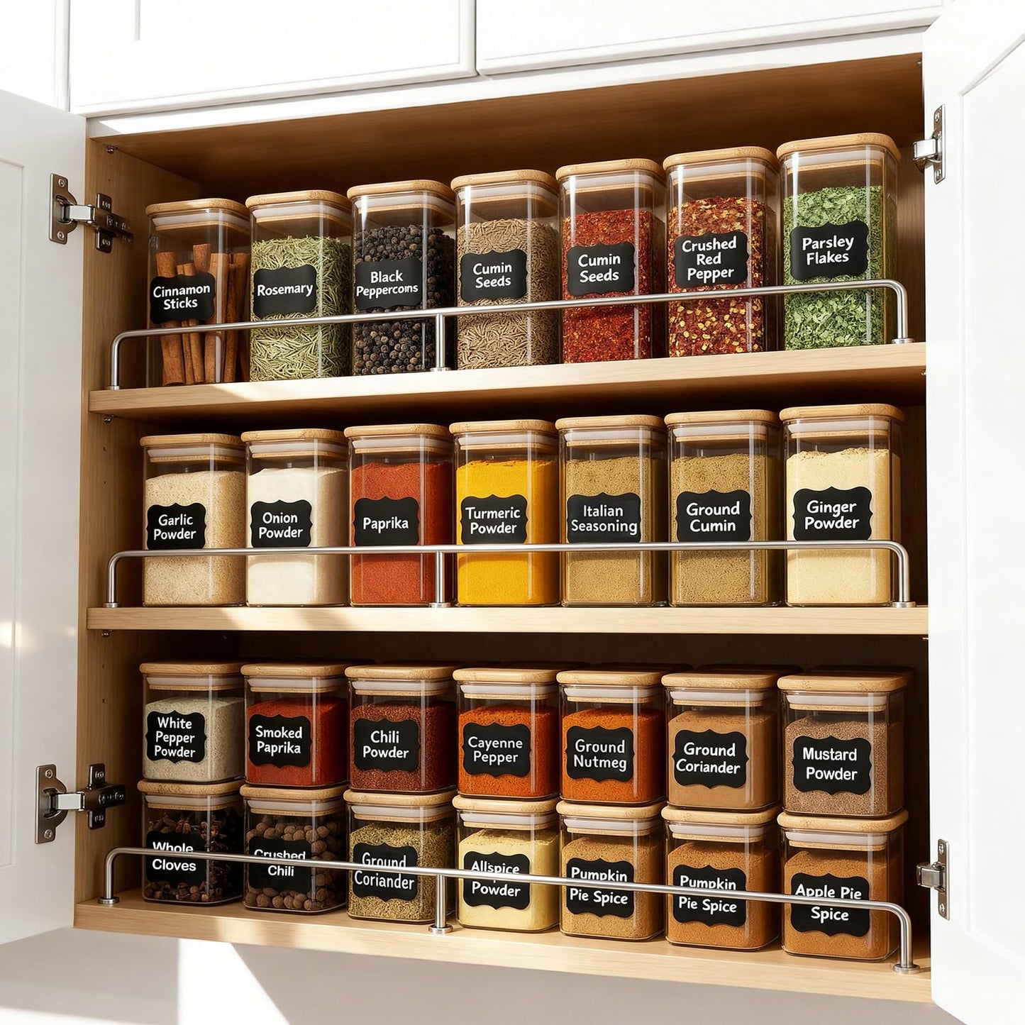 TBWIND 20 Pack 10 oz Square Glass Spice Jars with Lids and Labels – Airtight Small Spice Containers Set, Clear Glass Storage Jars for Seasoning, Spices, Kitchen Pantry Organization