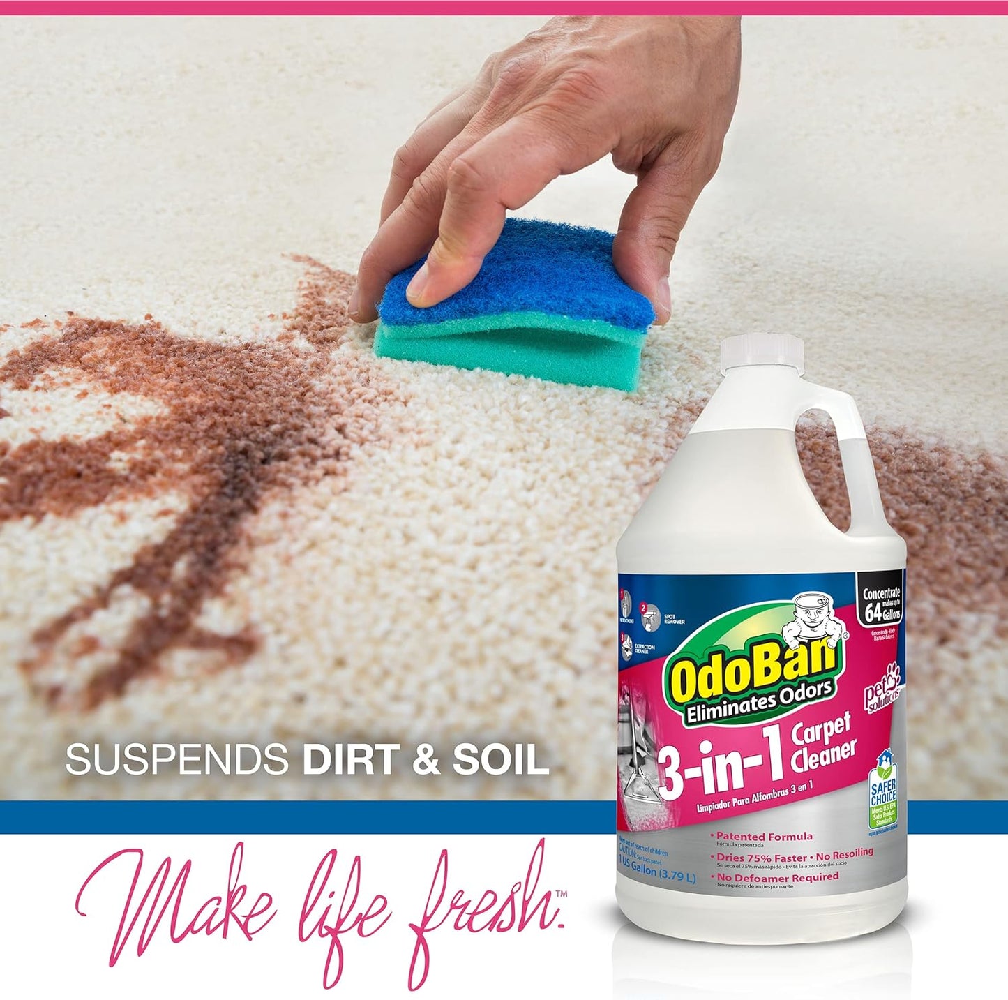 OdoBan 3-in-1 Carpet Cleaner - Powerful Stain Removal & Odor Elimination | 128 Fl Oz