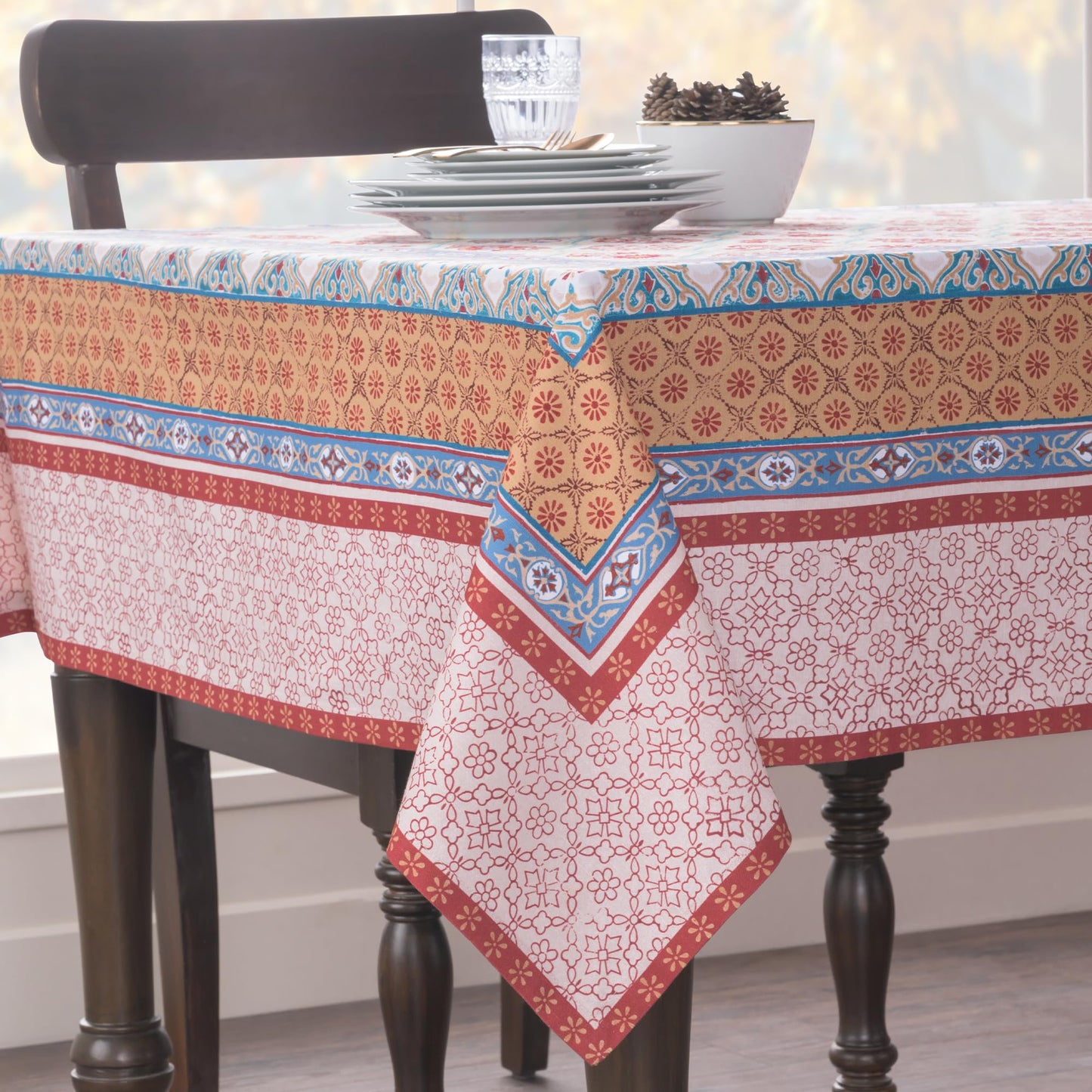 Maison d' Hermine Table Cloth Rectangle Table 100% Cotton 70 x 90 Inches Fall Tablecloth Reusable Everyday Use for Thanksgiving Christmas Decorations Dining Farmhouse Party (Romane)