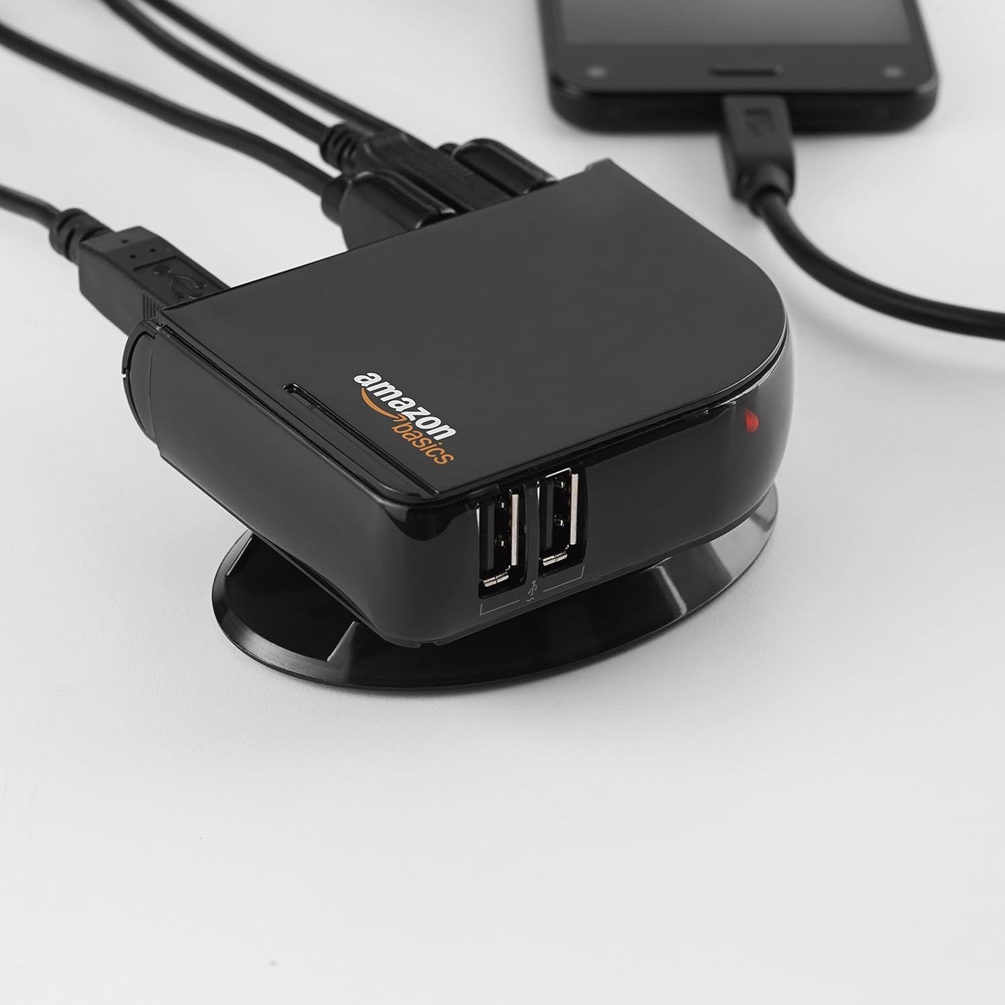 Amazon Basics 7 2.0 5V/4A Port USB Hub Tower with Power Adapter, Plug and Play, Charging Ports, Black