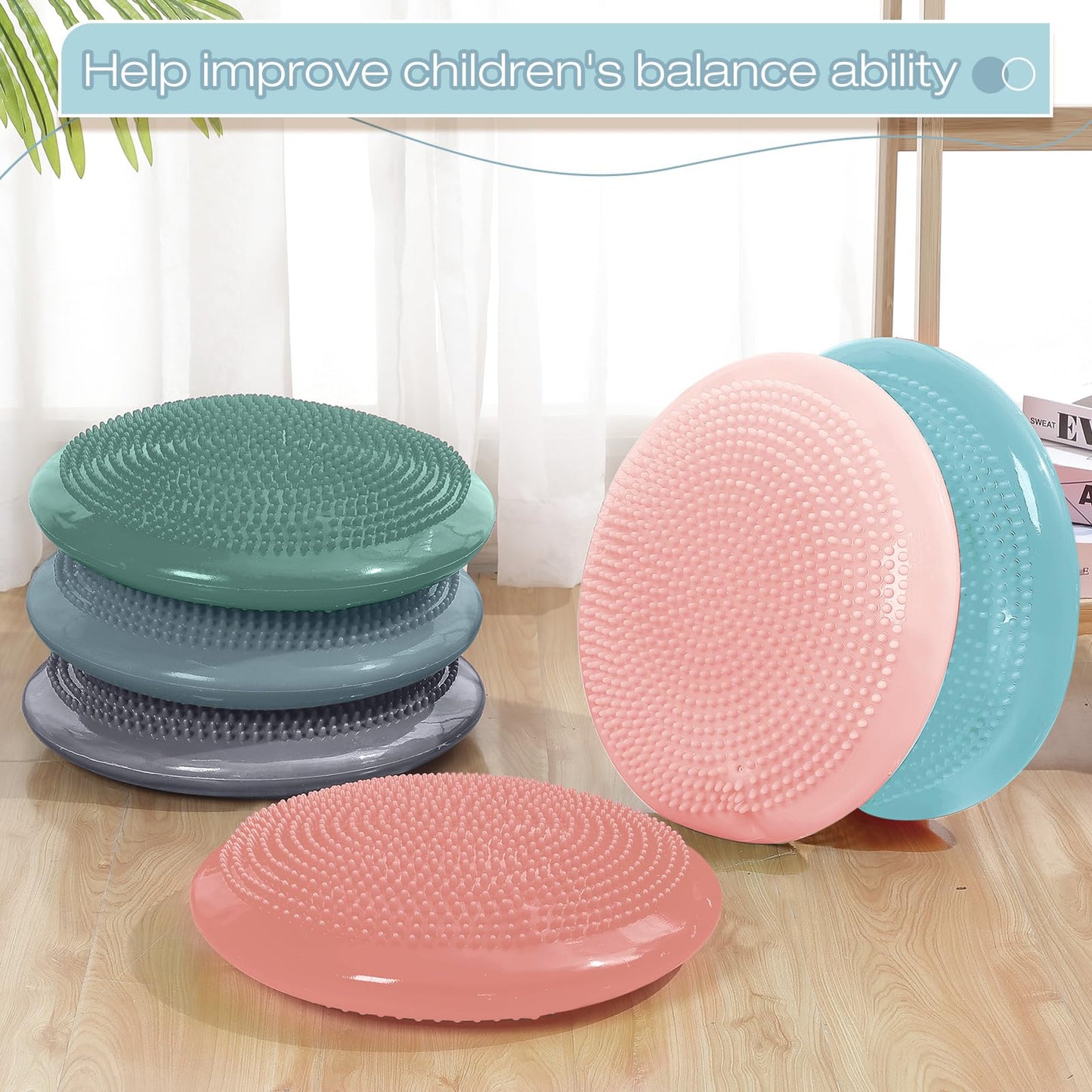 Amylove 6 Pcs Wiggle Seat Inflated Wobble Cushion for Sensory Kid 13 Inch Balance Disc Kids Flexible Seating Exercise Sensory Pad Chair Cushion for Classroom Office School(Morandi)
