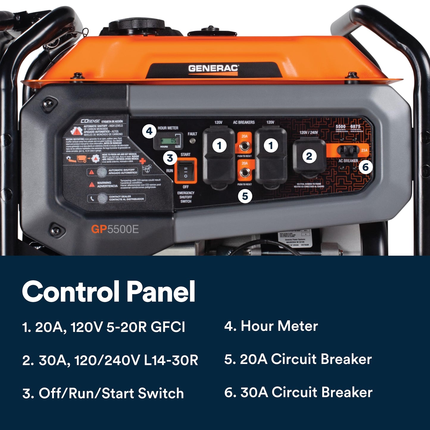 Generac 6,875 Starting Watt Portable Gas Generator - Electric Start - Home Backup or RV Ready - Heavy Duty Frame - Quiet, Long Runtime, Emergency Power - 50-State Compliant