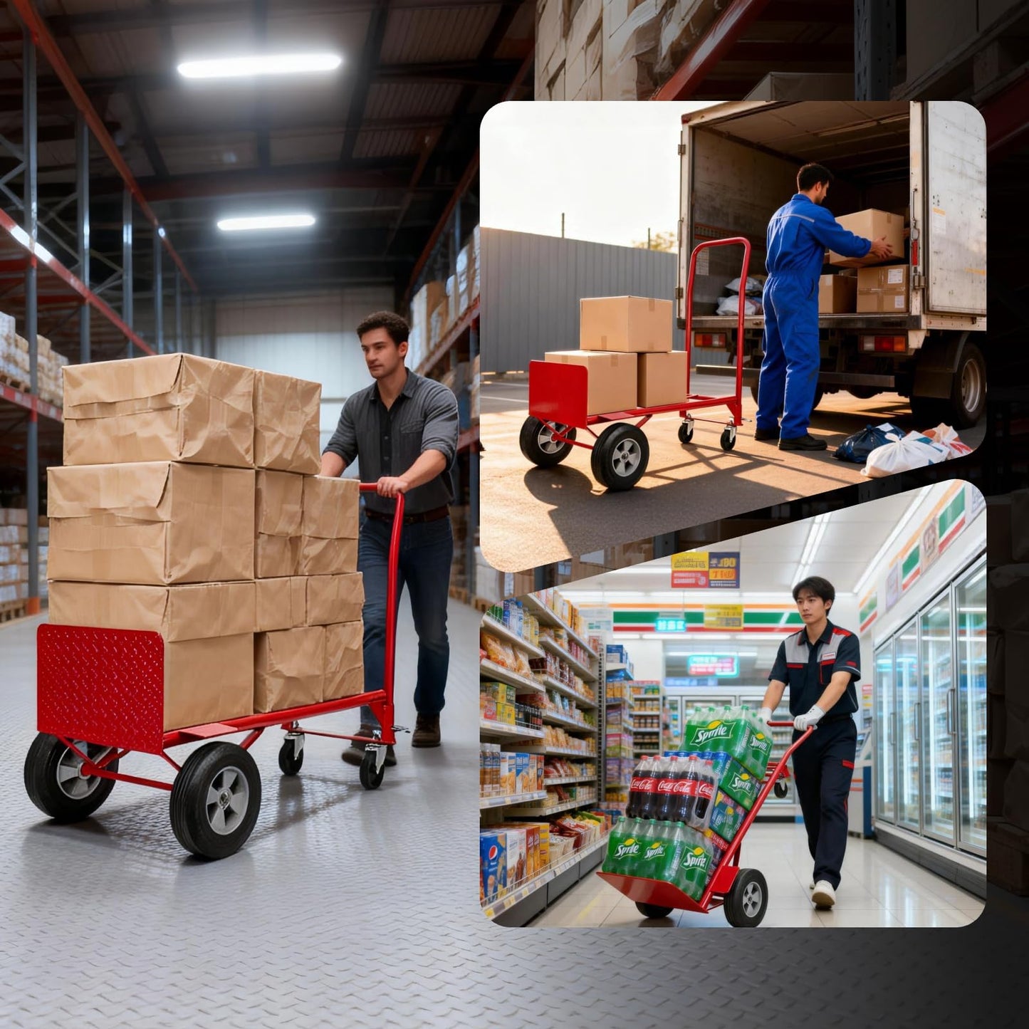 Heavy Duty 2-in-1 Convertible Hand Truck and Platform Cart, 990 lbs Capacity, Steel Frame, 10" Solid Rubber Wheels, Folding Dolly with Beveled Nose Plate for Easy Transport