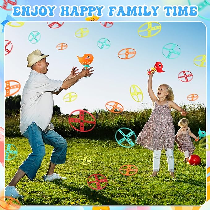 Set of 8 Flying Disc Launcher Toys Bulk Toys for Kids Include String Launchers & Discs Manual Capture Catching Game Flying Toy for Boy Girl Birthday Party Favors
