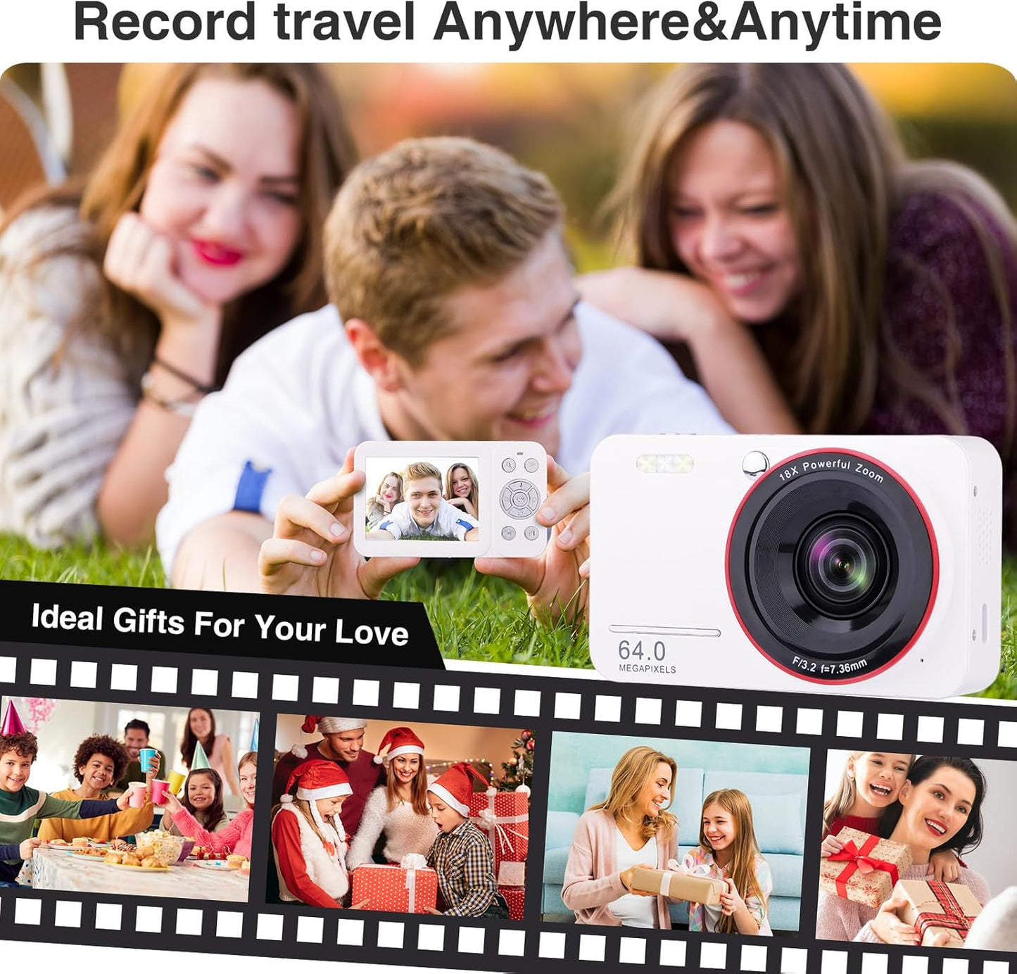 VisionX 4K 7-12, 64MP 32GB 18X 2 Digital Camera for Kids Ages Point and Shoot Digital Camera for Vlogging with SD Card