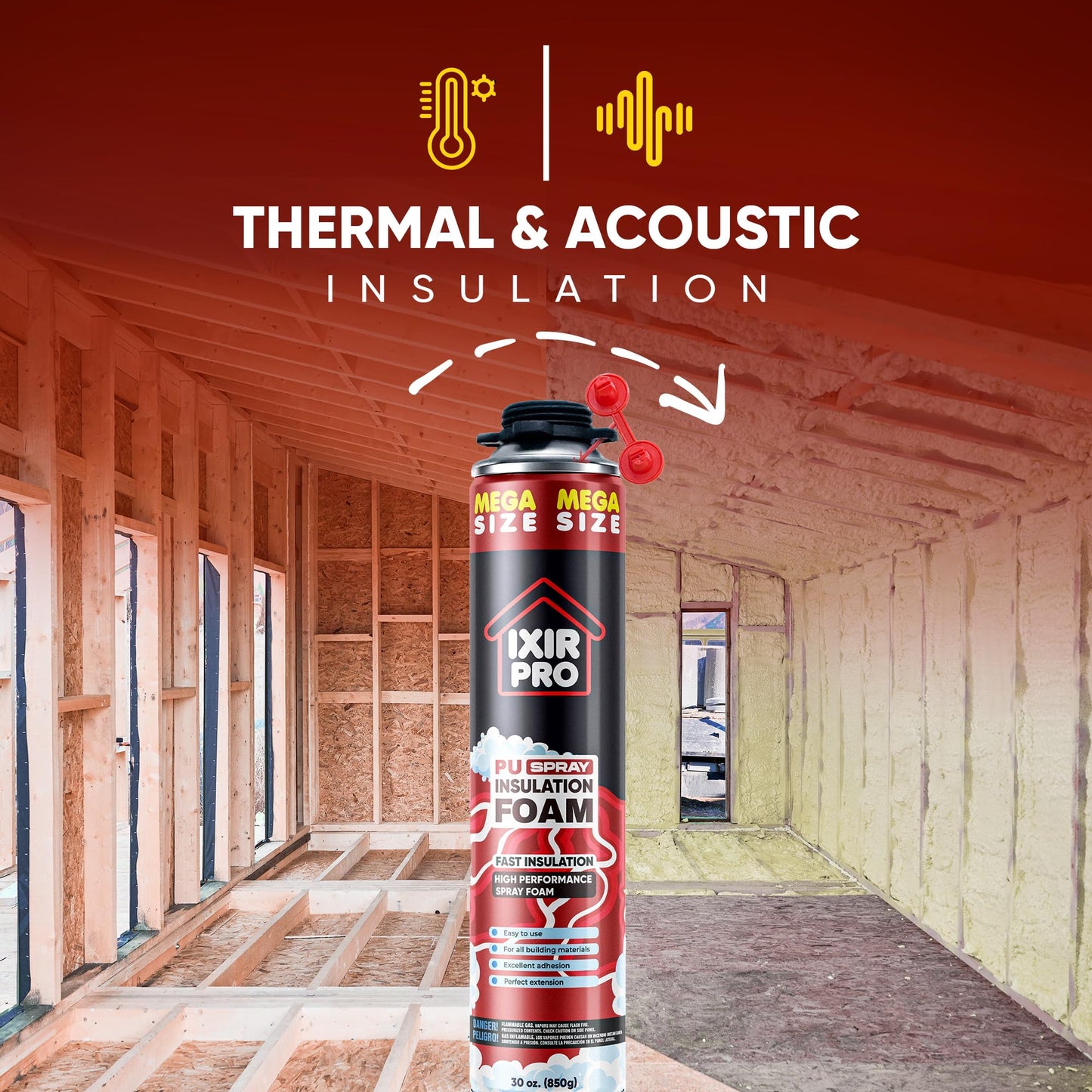 Spray Foam Insulation Can (12 x 30 oz) Expanding Sealant, Mega Size Closed Cell Spray Foam Insulation, High Density, Walls Ceiling Windows Doors