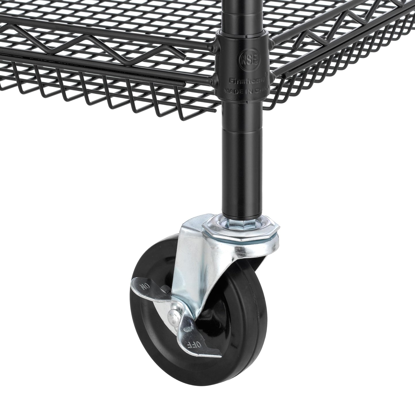 Finnhomy 4 Tier Heavy Duty Commercial Grade Rolling Cart with Handle Bar, Metal Wire Utility Cart with Wheels, Service Trolley on Wheels, Shelf Size 18" D x 36" W, NSF, Black