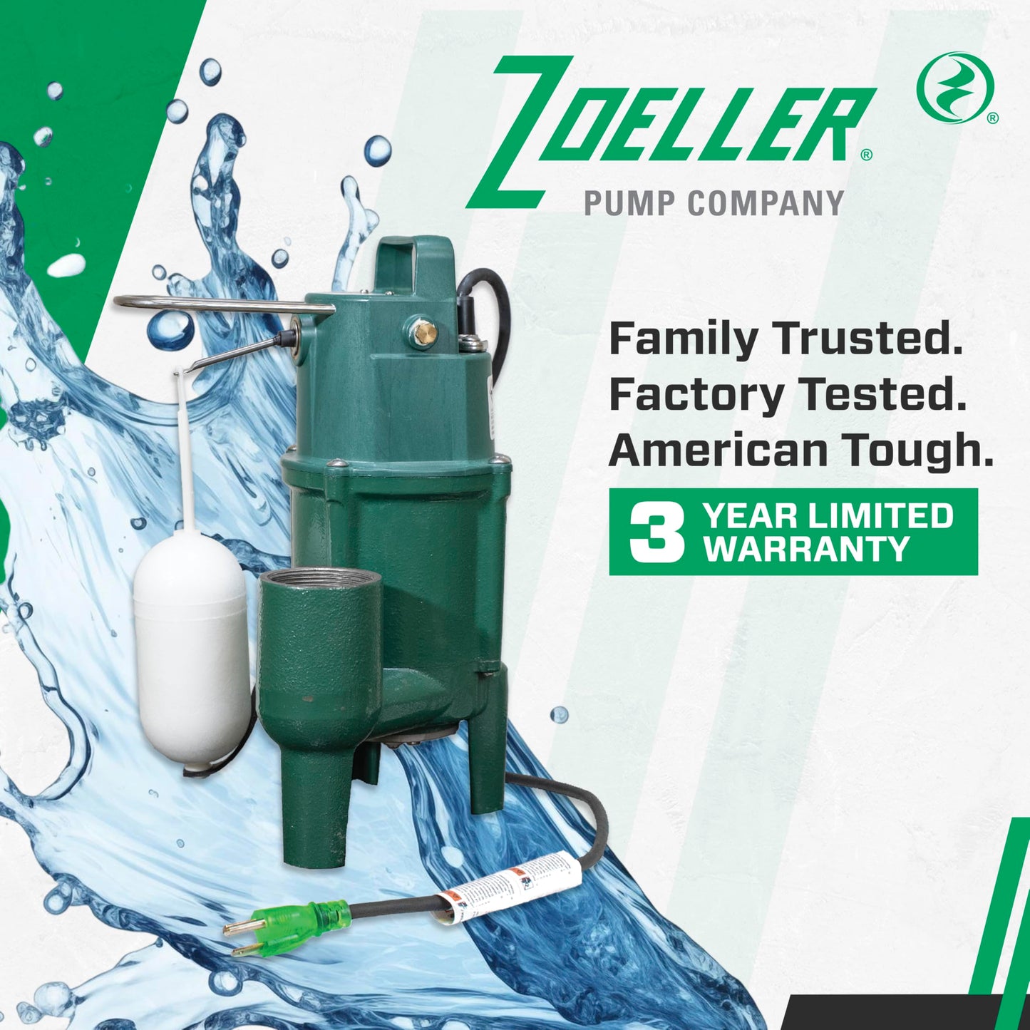 Zoeller M802- Automatic Grinder Pump – Residential Sewage Grinder Pump System - Heavy-Duty Cast Iron Wastewater Pump with High-Torque Cutting System - 115V