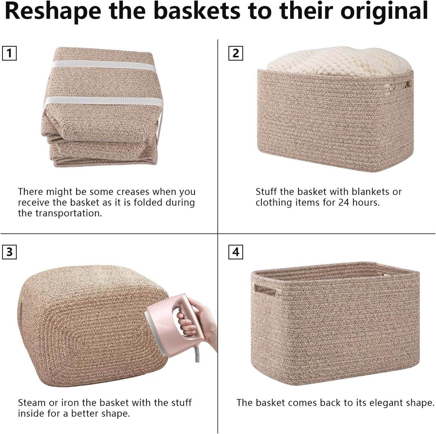 OIAHOMY Storage Baskets - 4 Pack Woven Cube Organizers with Handles | 12.7''L x 9''W x 7.8''H, Brown