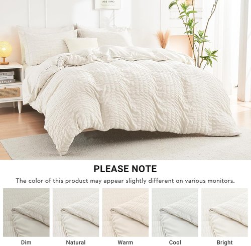 HYMOKEGE King Size Comforter Set - Luxurious Ivory Seersucker 7-Piece Bedding Set for All Seasons
