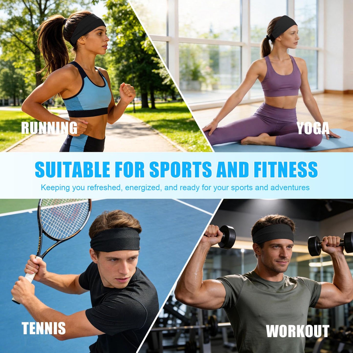 CSITE Cooling Headbands for Women&Men - Adjustable Non-Slip Sweatbands, Instant Cooling Moisture Wicking Sports Headbands for Running Yoga Fitness Gym