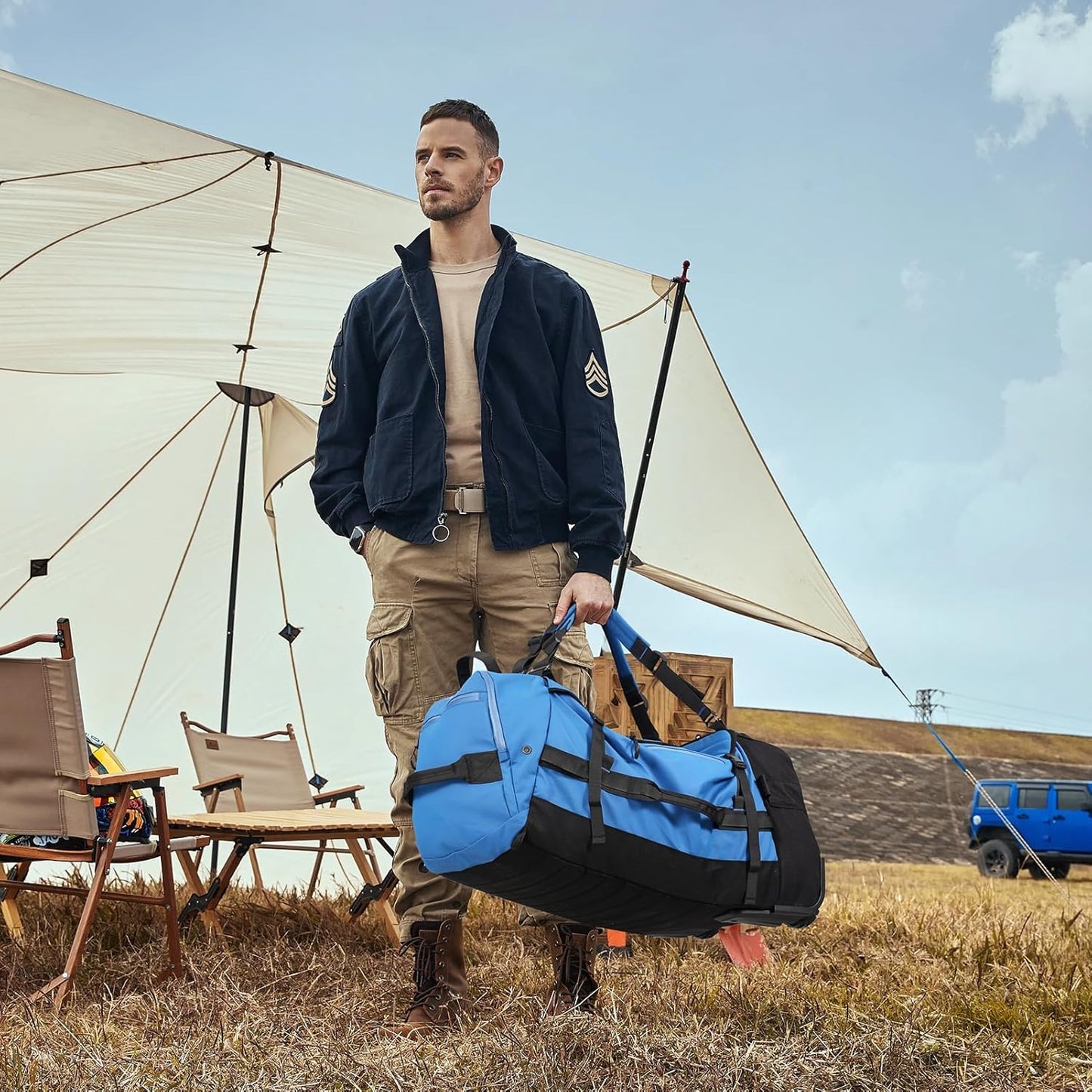 Rolling Duffle Bag with Wheels,86L 30”Carry on Luggage with Wheels,Folding Travel Bag,Duffle Backpack with Separate Shoe Compartment (blue)