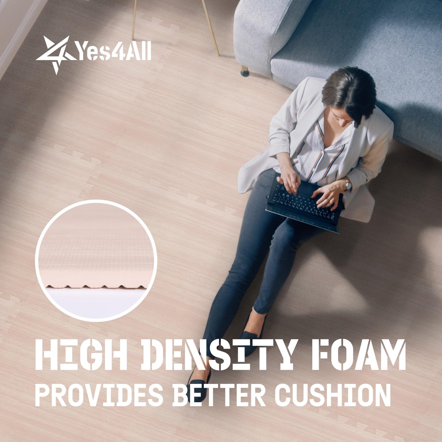 Yes4All EVA Interlocking Mats, Puzzle Floor Tiles, Foam Floor Padding with Border for Furniture, Home Space, Living Room, Garage 11,22,32 SQFT
