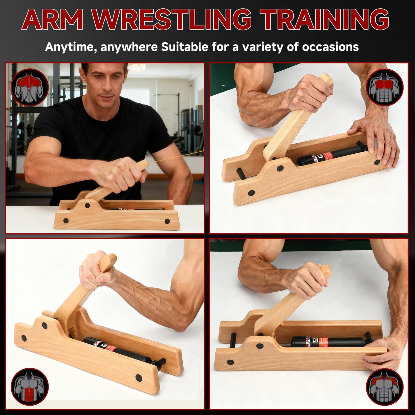 Arm Wrestling Training Equipment, Wooden Forearm Strengthener with 12 Adjustable Hydraulic Resistance Levels, Arm Strength Trainer for Home Gym Equipment, Wrist & Grip Training for All Skill Levels