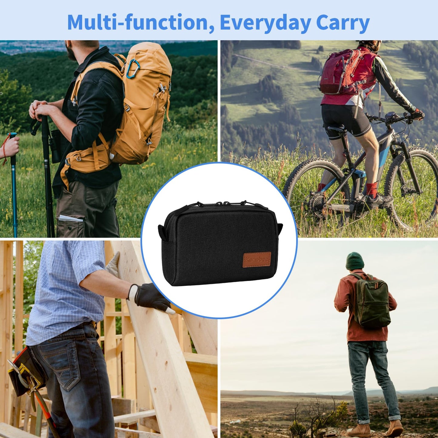 KENOBEE EDC Belt Pouch for Men Women, Water Resistant Heavy Duty Nylon Waist Pack Bag with YKK Zippers for Traveling, Hiking, Outdoors