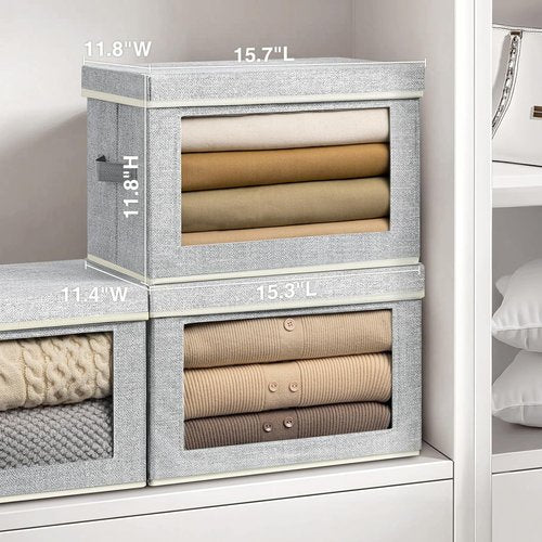 Homsorout Stackable Storage Bins - Large Fabric Organizer Baskets with Lids | 5-Pack for Living Room & Dorm