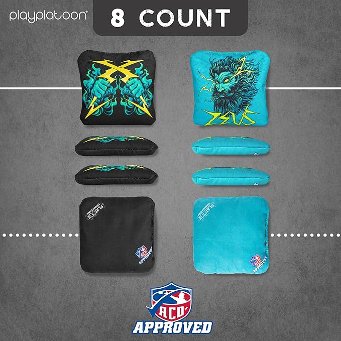 Play Platoon Cornhole Bags Set of 8 Regulation Professional Corn Hole Bean Bags ACO Approved, Competition Weight, Slick and Stick