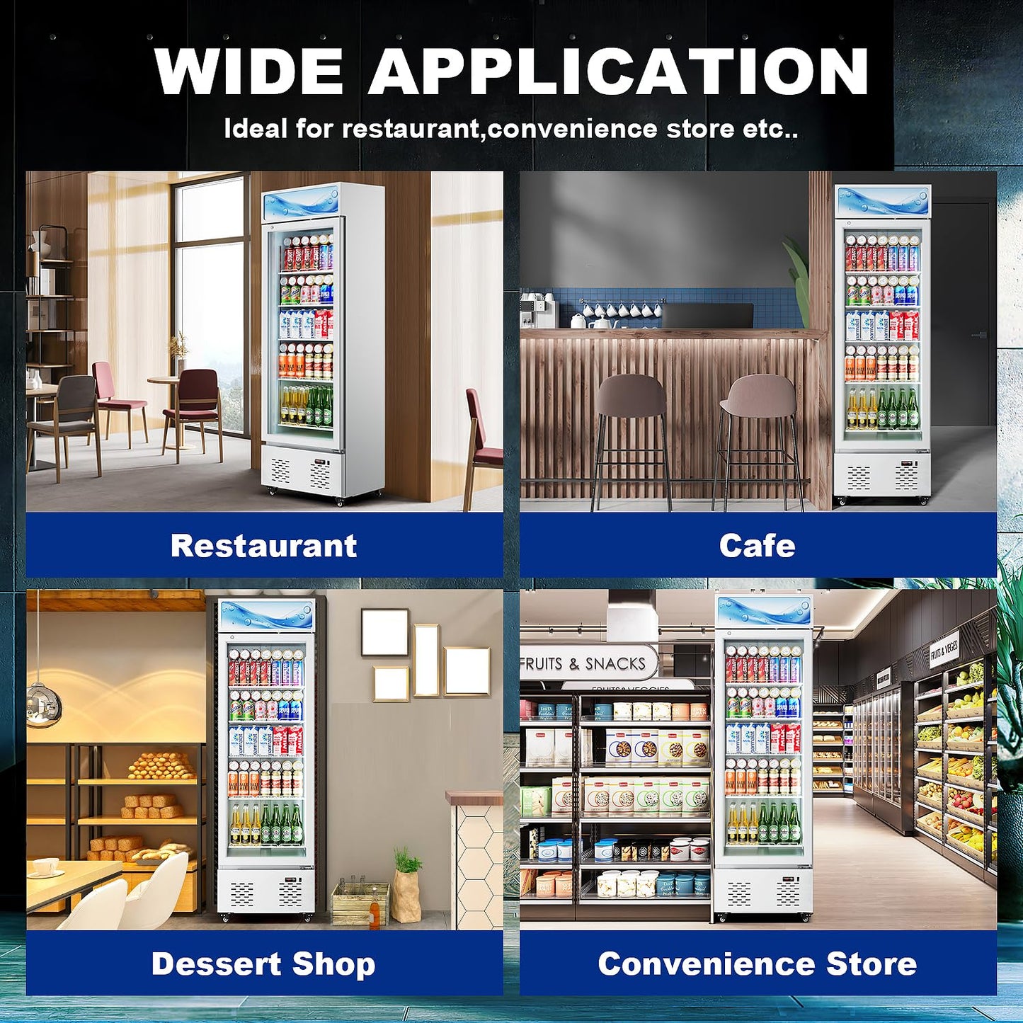FreezLabs White Commercial Glass Door Display Refrigerator 11 Cu.ft Cooler Beverage Refrigerators with LED Light and 5 Shelves for Cafe Restaurant Store Bar