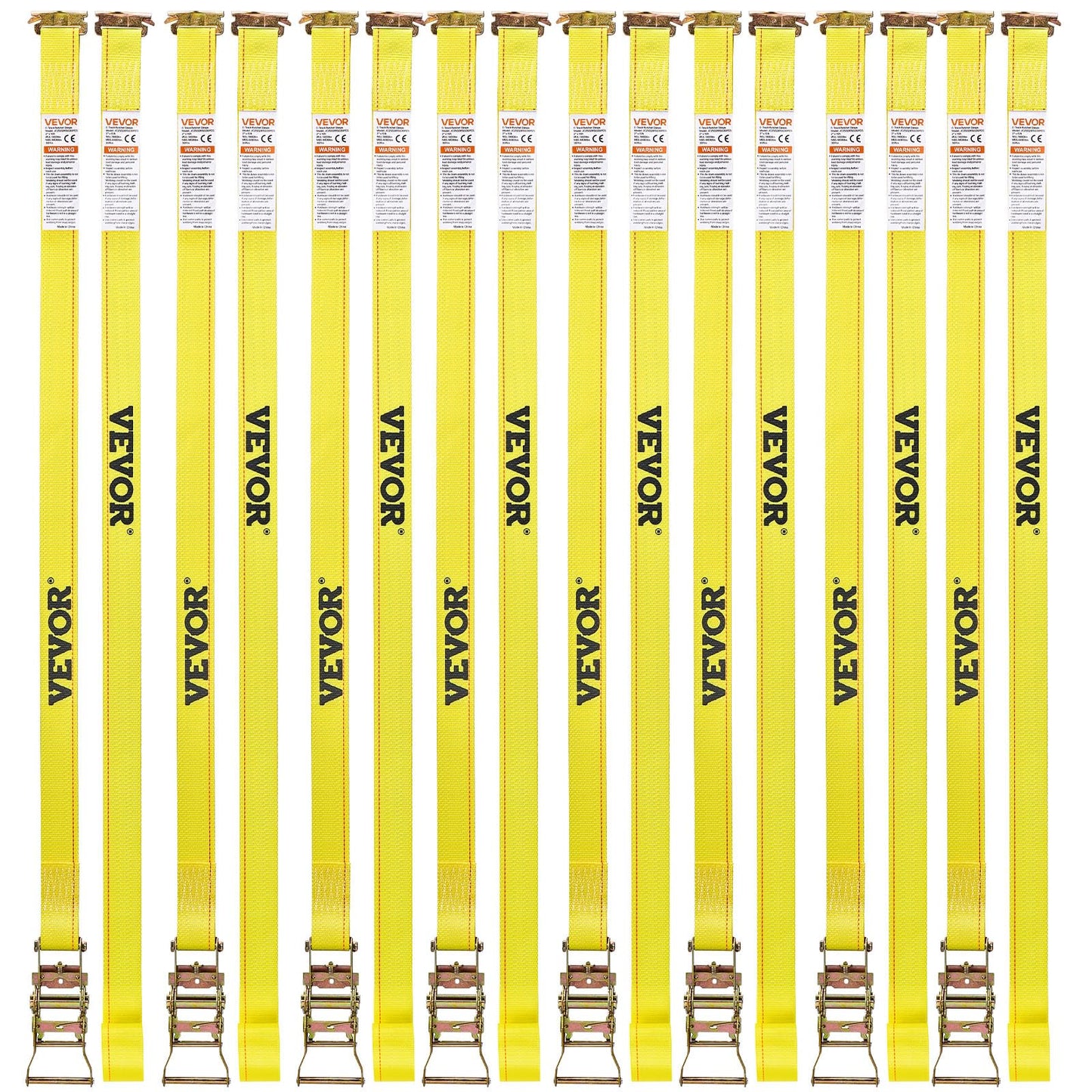 VEVOR E Track Ratchet Straps (30-Pack), 2" x 15'E-Track Straps 4400 LBS Breaking Strength, Polyester Webbing & Spring Fitting & Ratchets, Durable Tie-Downs for Tires Motorcycles Trailers Loads Yellow