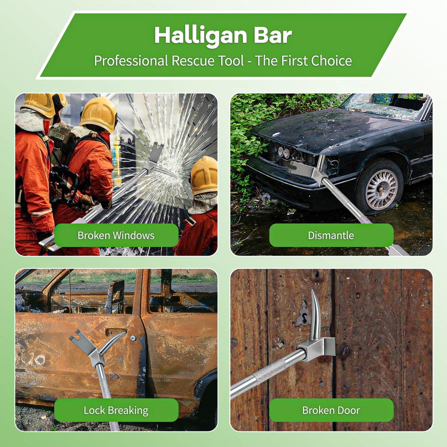 30" Halligan Bar, High-Precision Carbon Steel Construction, Halligan Tool for Fire Rescue