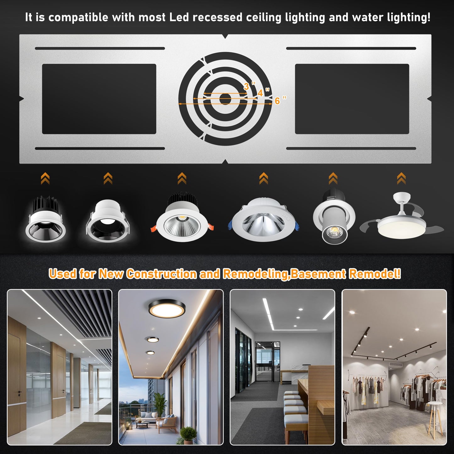 New Construction Mounting Plate, 3-4-6”, New Construction Rough in Plate for LED Downlight, Slim Recessed Lights, LED Recessed Ceiling Lights, Recessed Lighting Housing Plate,36PC
