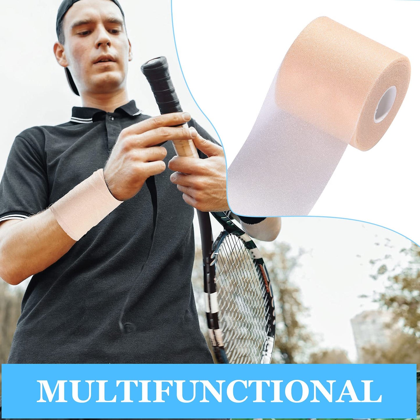 Nuanchu 30 Yards Pre-wrap Athletic Tape Pre Wrap Athletic Foam Underwrap Tape Foam Underwrap Bandage for Hair Soccer Sports Wrists Elbows Knees Ankles 2.76 Inches(Beige)