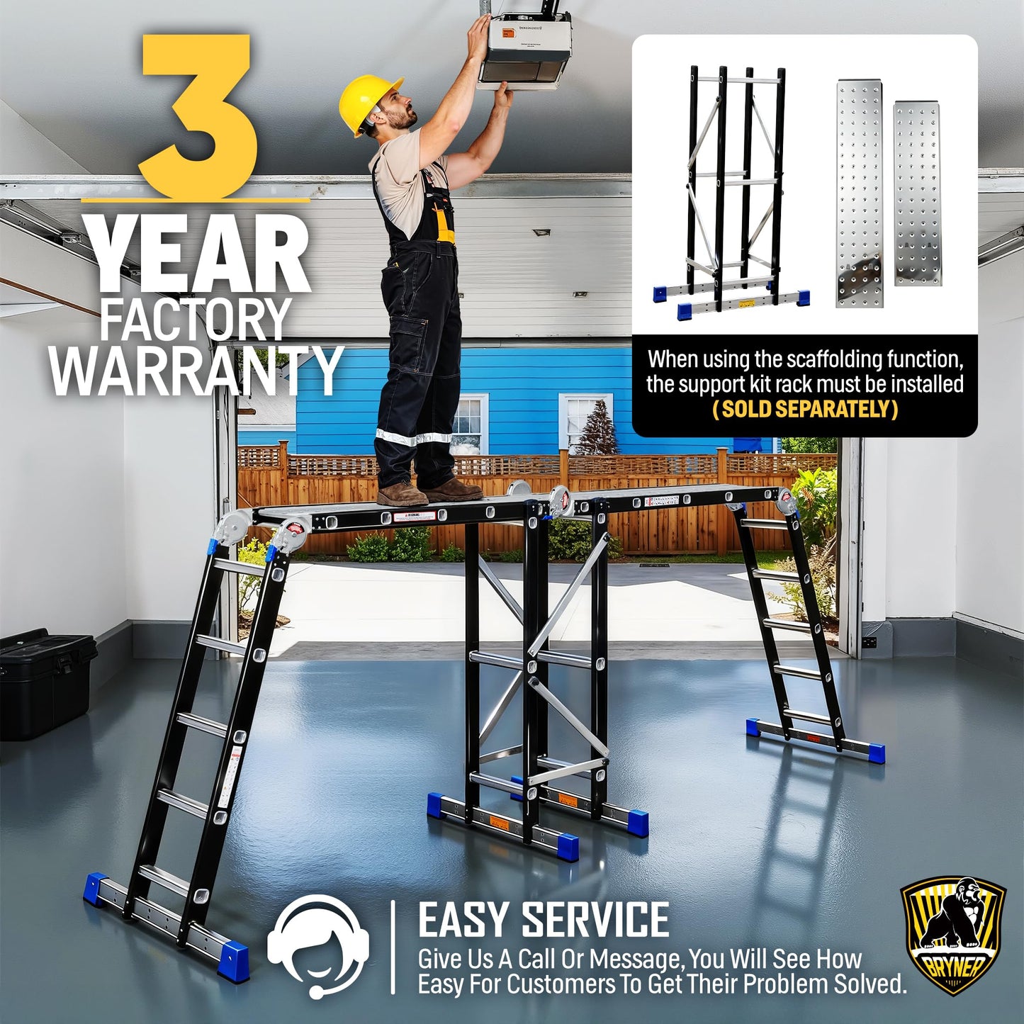 Bryner Step Folding Ladder 19.6ft Multi-Purpose Aluminium Extension Ladders, 7 in 1 Folding Adjustable Telescoping Step Ladder 330lbs