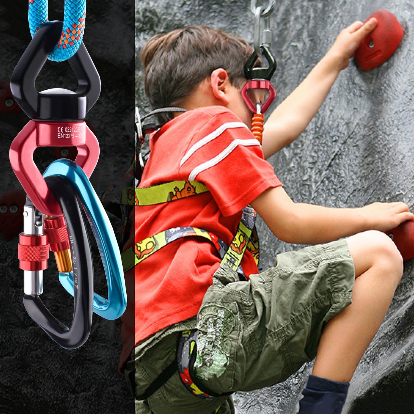 Azarxis 30 kN Tree Swing Swivel Spinner, Safest Rotational Climbing Rope Devices Hanging Hook Accessory for Children’s Web Tree Swing Setting, Aerial Silks Dance (Red + Black)