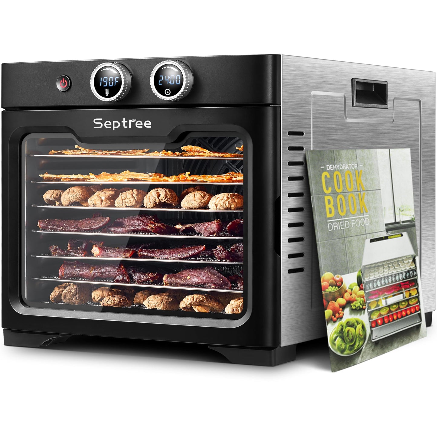 Household Food Dehydrators Machine with 8 Stainless Steel Trays Hold 10 lb Meats 24 H Digital Timer 194 °F Temperature Control Commercial Dryer for Jerky Meat Herb Fruit Vegetables Beef Black Knight
