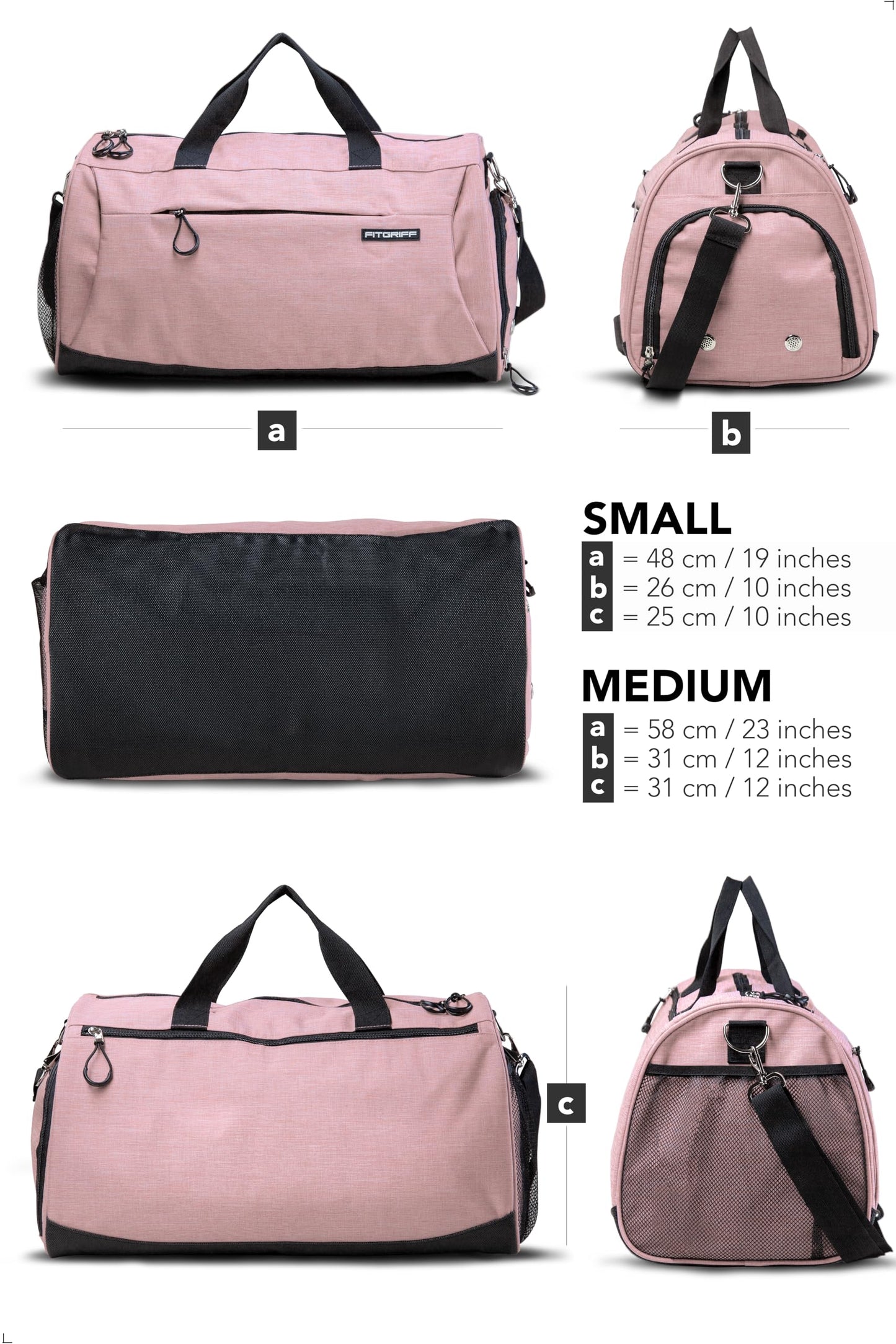 Fitgriff® Gym Bag for Men & Women with Shoe & Wet Compartment - Duffle Bag for Travel, Sports, Fitness & Workout (Pink, 23 x 12 x 12″ (M))