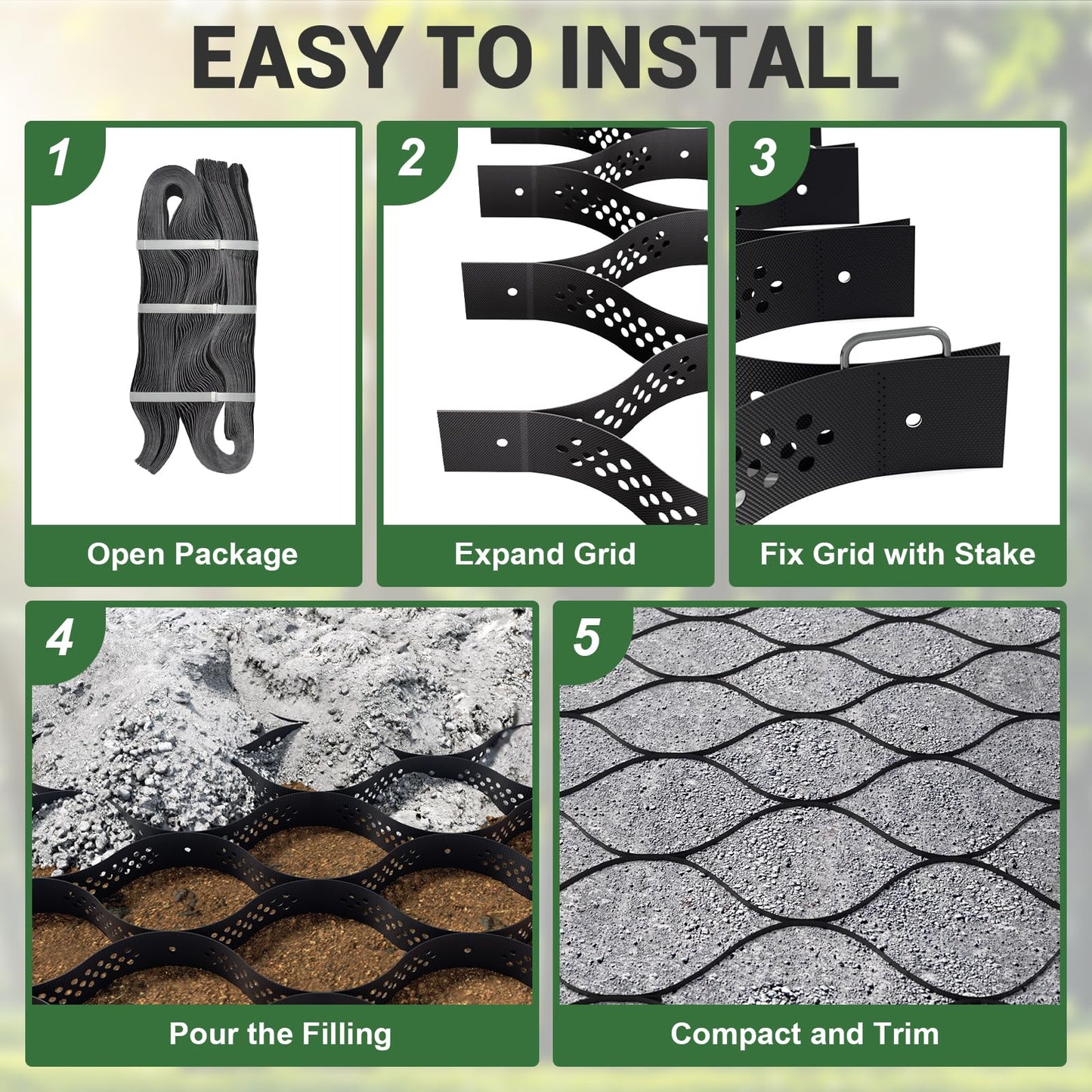Gravel Grid 9x17.5 FT with 15Pcs Landscape Staples, 2'' Thick Geogrid Ground Grid 2200 lbs per Sq Ft Erosion Control Geo Grid for Driveway, Walkway, Horse Paddock, Patio, Parking Lot, Slope
